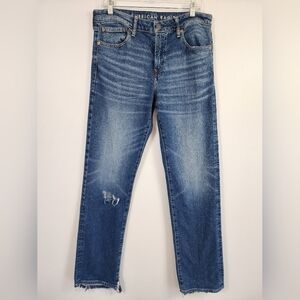 American Eagle Men's Mediume Wash Flex Blue Jeans Whiskers 5 Pockets, sz 32x36